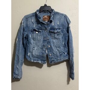 BBJ Los Angeles Women's Medium Distressed Denim Jacket Ripped Jean Trucker Y2K